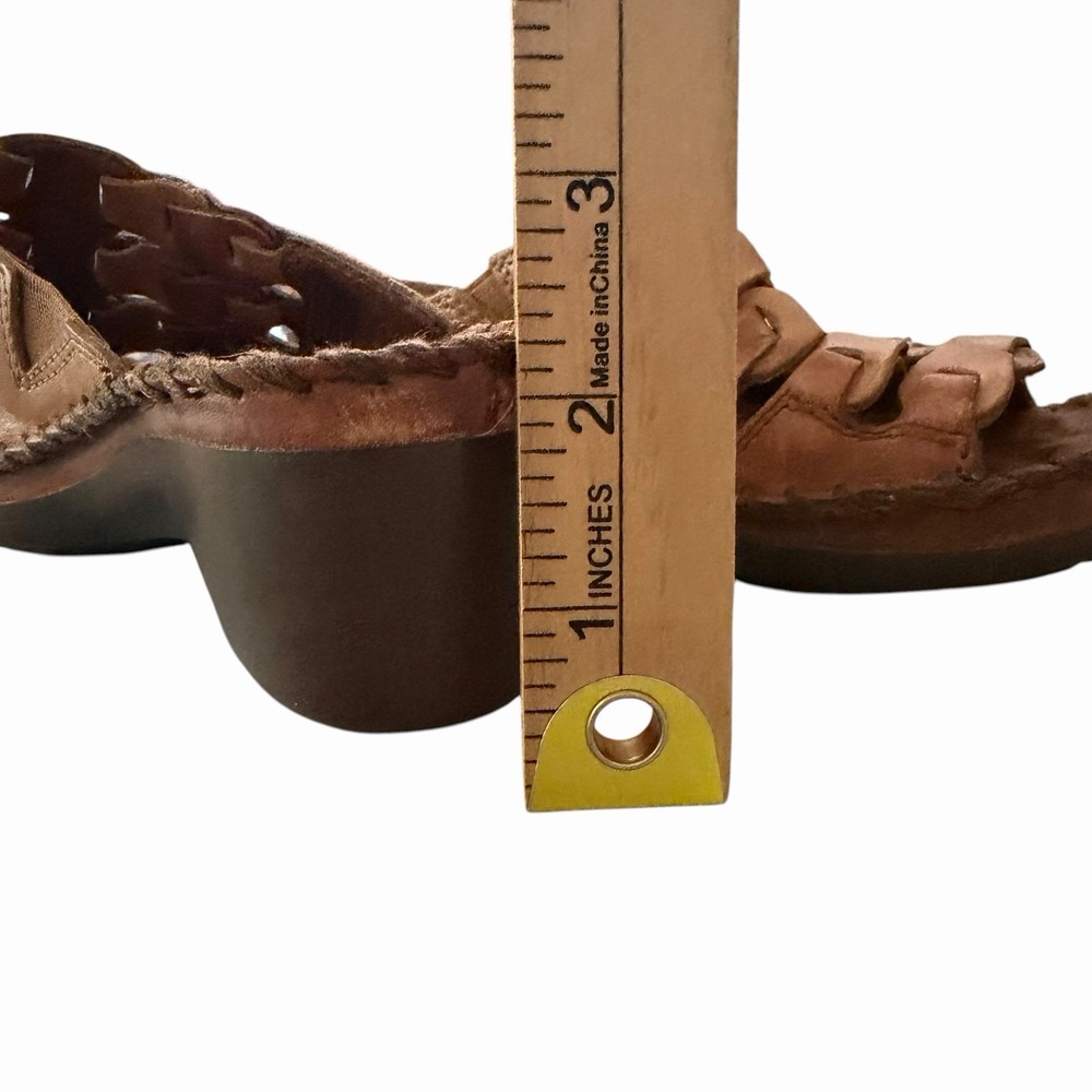 Ariat Womens 6B Brown Leather Woven Wedge Mule Sandals Whipstitch Western Boho - Picture 11 of 12